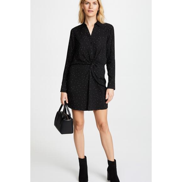 Rag & Bone Lucas Shirt Dress Black Collared Silk Large Short Long Sleeve - Picture 1 of 7